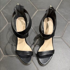 Kenneth Cole Black Leather Open-Toe Ankle-Strap Heels